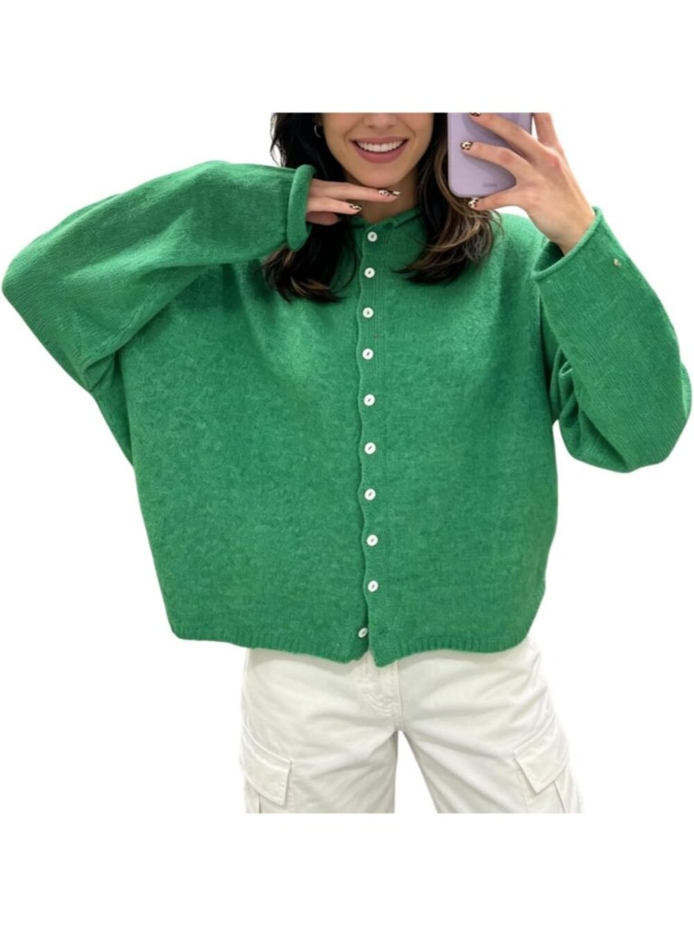 Women's Green Stripes Cardigans Long Sleeve Button Down Loose Top Y2k Sweaters
